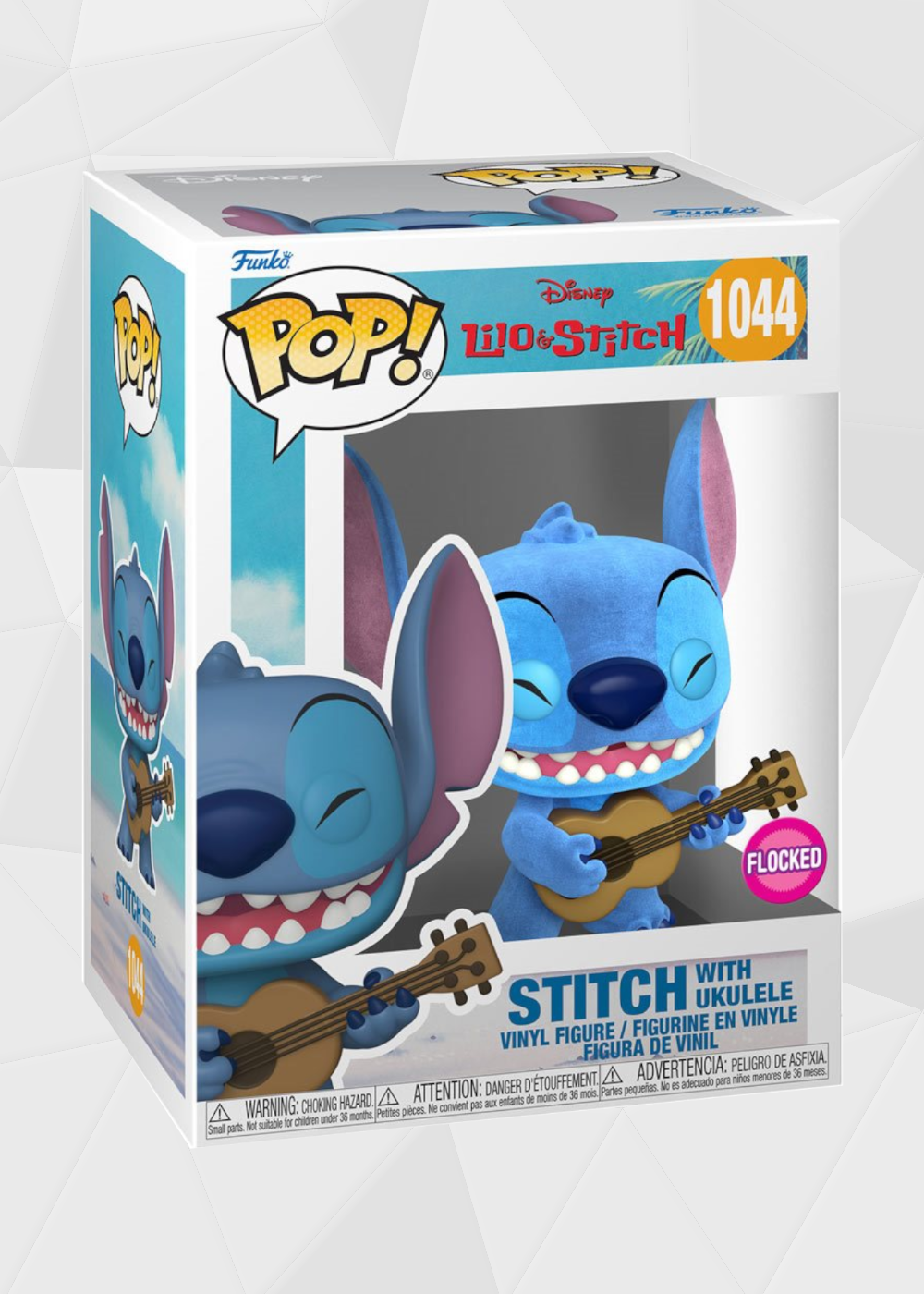 Funko Pop! Disney: Lilo & Stitch - Stitch Con Ukelele Flocked #1044 y Playera Talla M