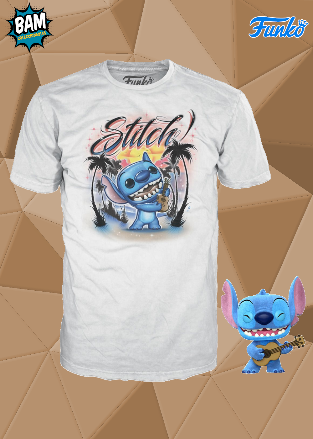 Funko Pop! Disney: Lilo & Stitch - Stitch Con Ukelele Flocked #1044 y Playera Talla M