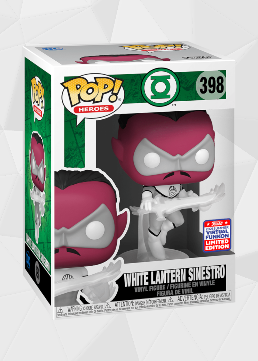 Funko Pop! DC Heroes: Blackest Night - Sinestro White Lantern #398 Virtual FunKon 2021